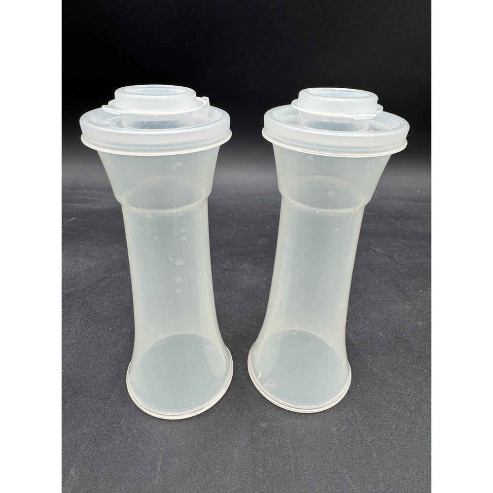Tupperware #718-21 Salt and Pepper Clear with Clear Lids Rep Sample NOS